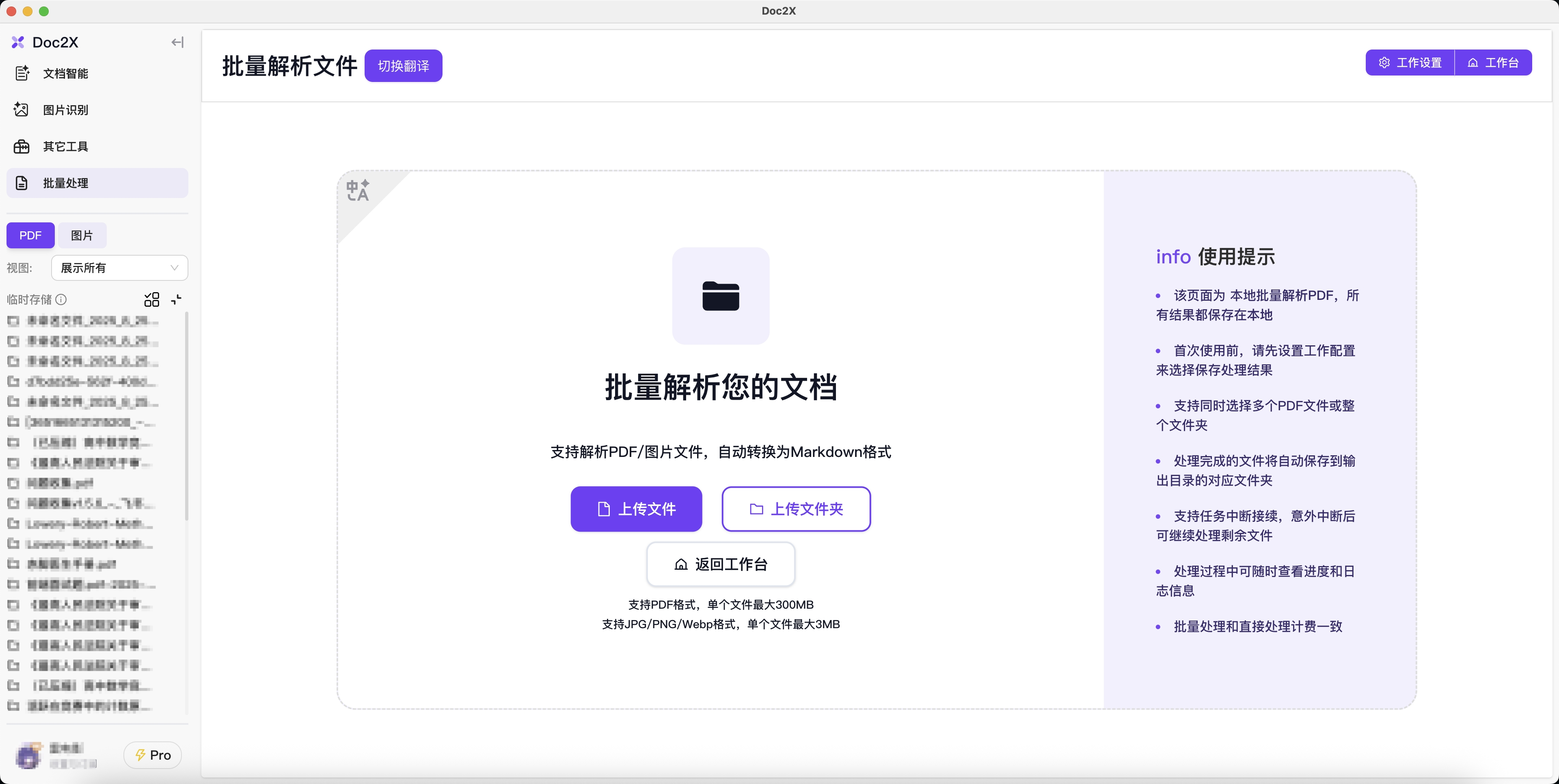 Doc2X批量处理系统界面