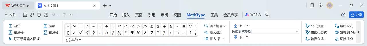 选择OMML公式类型