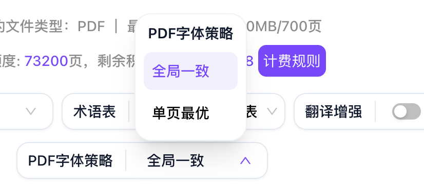PDF 字体策略设置示例